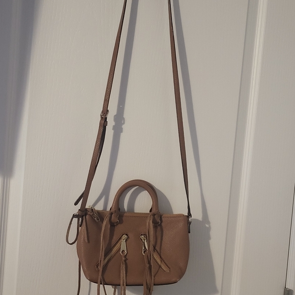 Rebecca Minkoff Purse 10 x 6 Micro Moto Satchel Camel Leather Fringe Crossbody - Picture 4 of 11